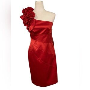 Jessica Simpson Red Ruffled
Rosette One Shoulder Sheath Cocktail Party Dress 6